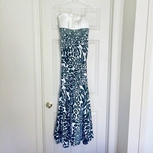 Animal Print Strapless Prom Evening Gown